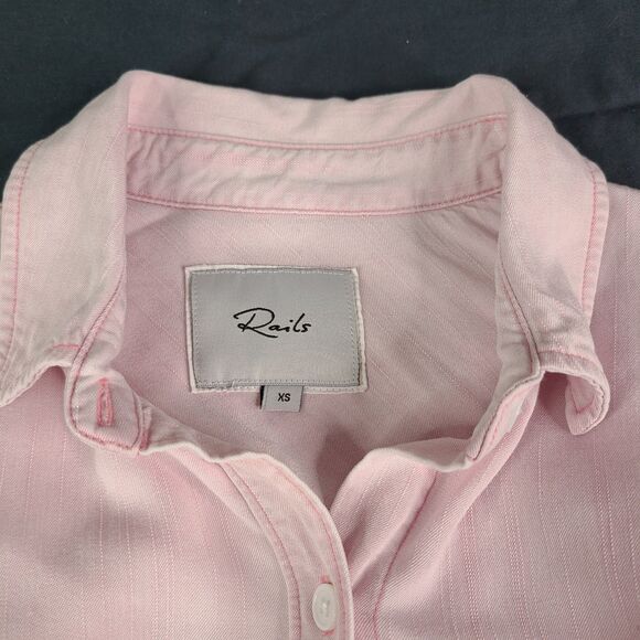 Rails XS Ingrid Raw Button Up Dusty Rose Chambray Long Sleeve Boho Coastal - Picture 2 of 13